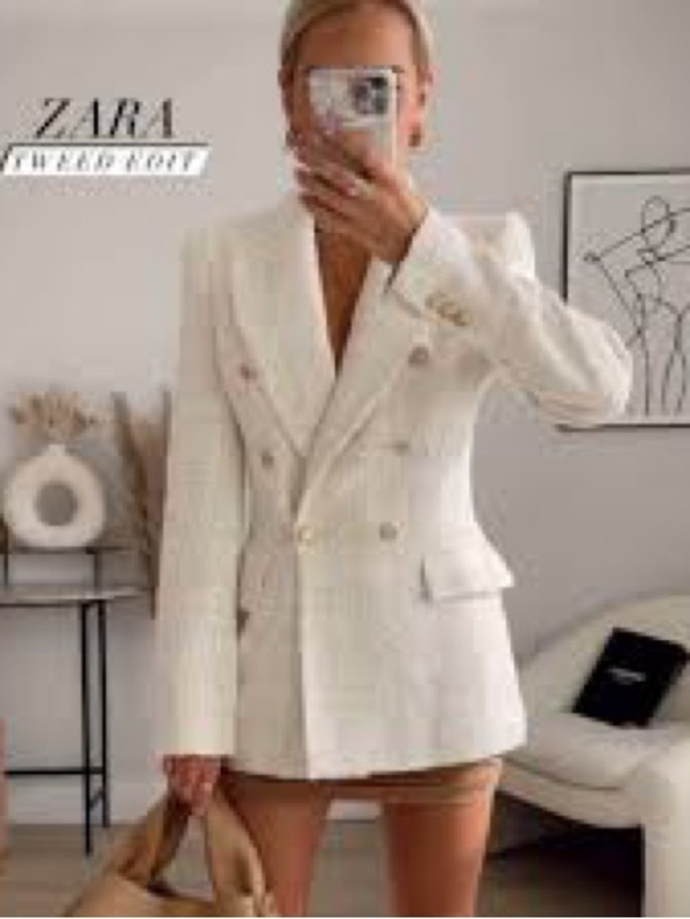 Zara Double-Breasted Cream Blazer